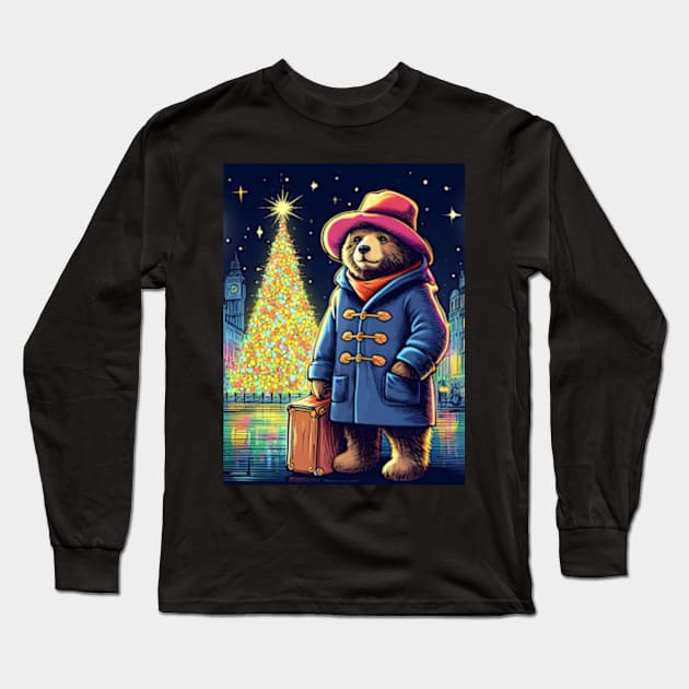 Charm and Cheer: Festive Paddington Bear Christmas Art Prints for a Whimsical Holiday Celebration! Long Sleeve T-Shirt by insaneLEDP